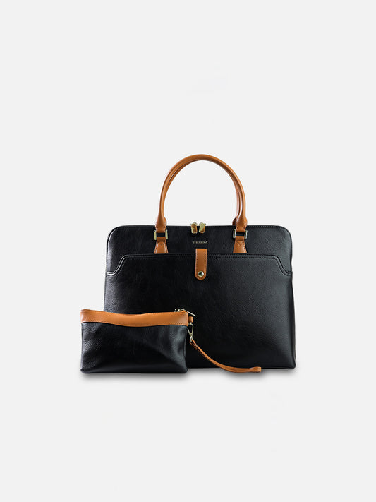 The Likka WorkSmart Laptop Tote Set – Black & Tan Edition