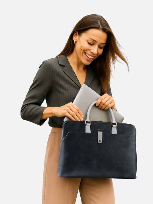 The Likka WorkSmart Laptop Tote Set – Navy Blue & Ivory Edition