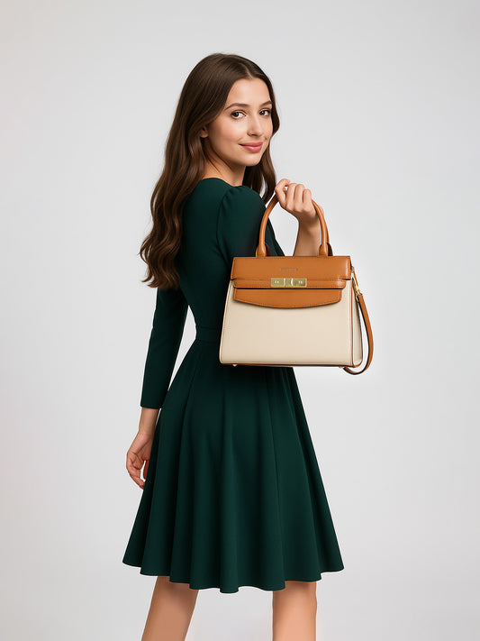 "The Likka Luxe Contrast Tote – Caramel & Ivory Edition"