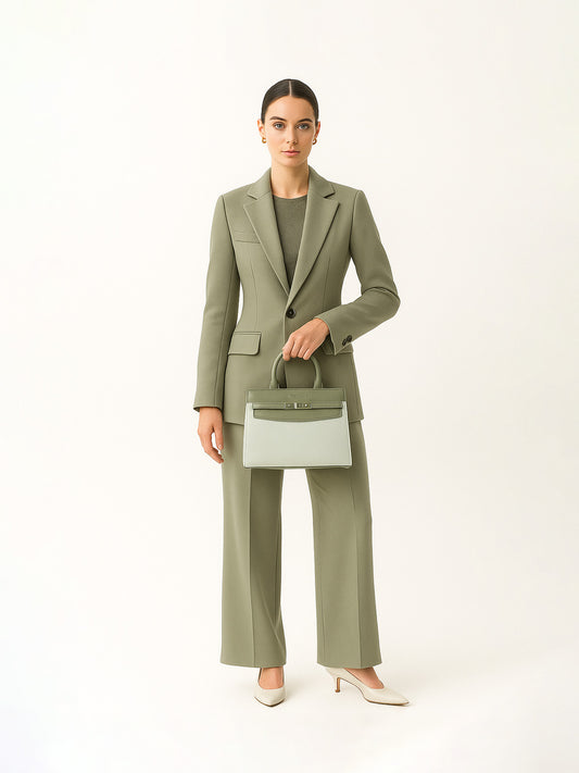 "The Likka Elegant Two-Tone Structured Tote – Olive & Cream"