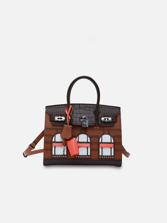 Maison Vista Top Handle Bag – Architectural Elegance in Earth Tones