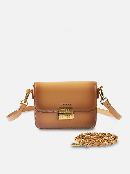 The Likka Luxe Crossbody Bag – Caramel Gold Edition | Gold Hardware & Premium Leather