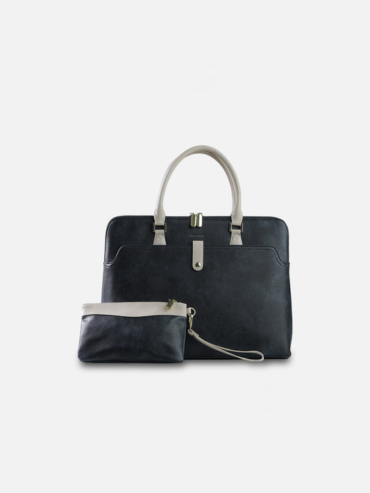 The Likka WorkSmart Laptop Tote Set – Navy Blue & Ivory Edition
